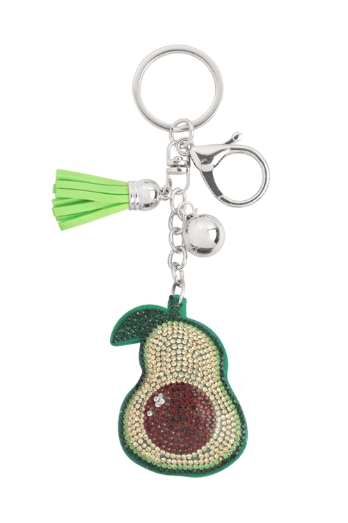 S20-2-5-KC444X566 - AVOCADO RHINESTONE TASSEL KEYCHAIN-MULTICOLOR/1PC