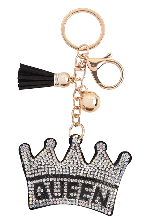 S20-3-5-KC444X567 - CROWN QUEEN RHINESTONE TASSEL KEYCHAIN-BLACK/1PC