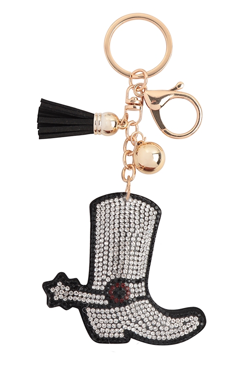 S20-3-5-KC444X574 - COWBOY  SUEDE BOOTS RHINESTONE TASSEL KEYCHAIN-BLACK/1PC