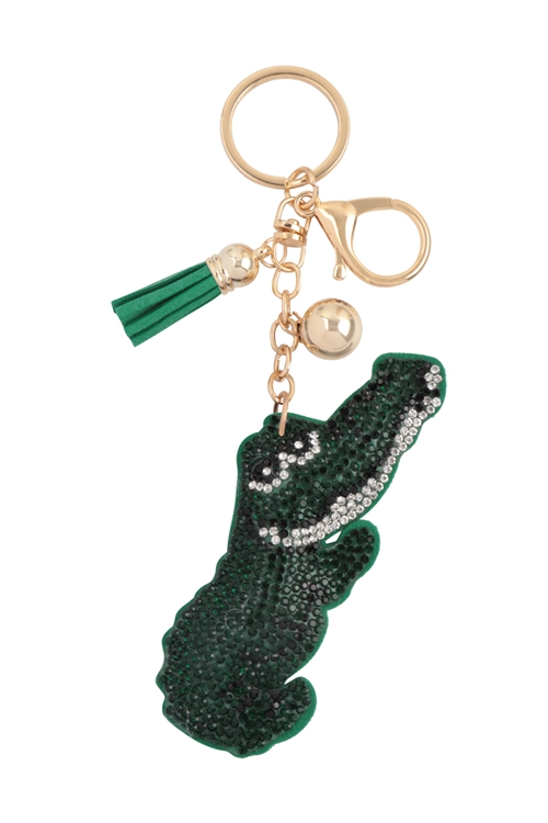 S20-3-5-KC444X580 - CROCODILE RHINESTONE TASSEL KEYCHAIN-GREEN/1PC