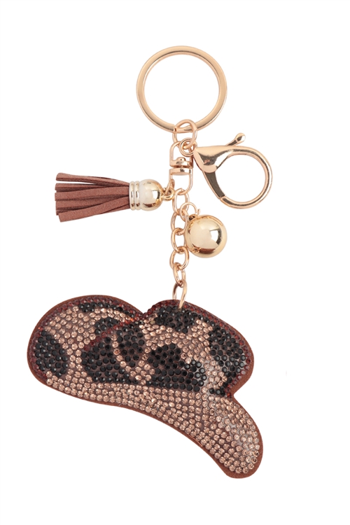 S20-2-5-KC444X587 - SUEDE COWBOY HAT RHINESTONE TASSEL KEYCHAIN-BROWN/1PC