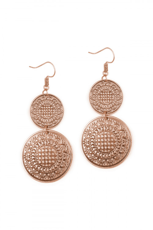 237-G-KE0349CB ROSE GOLD DISC DROP MOROCCAN EARRING/6PAIRS