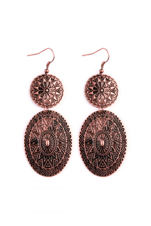 A1-2-3-KE0438CB BURNISH COPPER CHEVRON MANDALA DANGLE EARRINGS/6PAIRS