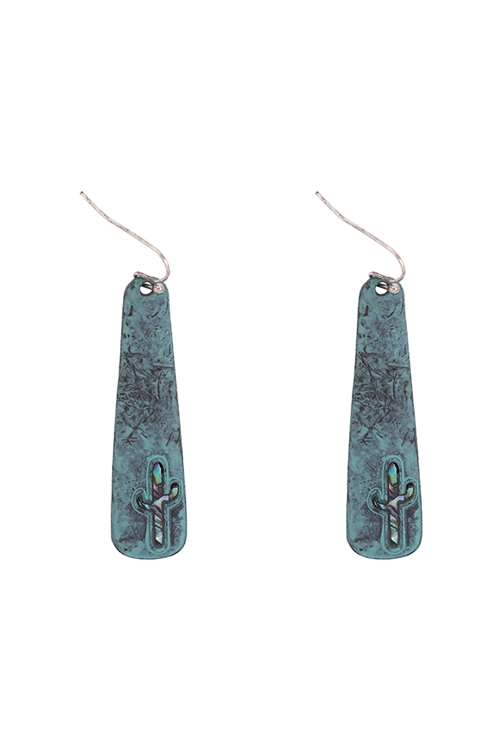 A2-1-3-KE0991PT - DROP WITH CACTUS ABALONE FISH HOOK EARRINGS - TURQUOISE/6PCS