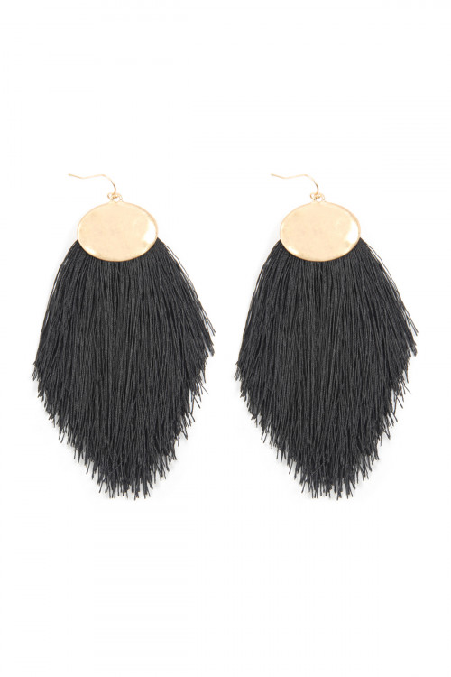 A1-3-4-KE7029BK BLACK THREAD TASSEL HOOK DROP EARRINGS/1PAIR