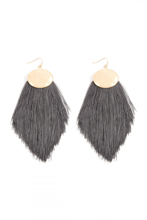 A1-3-4-KE7029DGY DARK GRAY THREAD TASSEL HOOK DROP EARRINGS/1PAIR