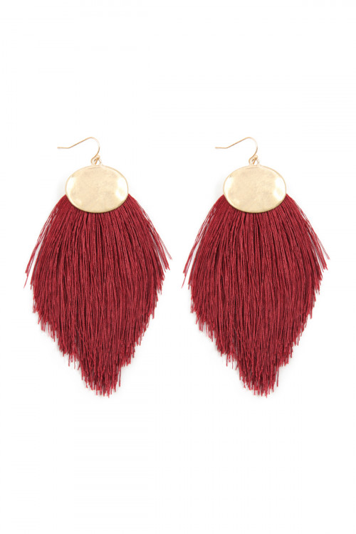 A1-3-4KE7029DRD DARK RED THREAD TASSEL HOOK DROP EARRINGS/1PAIR