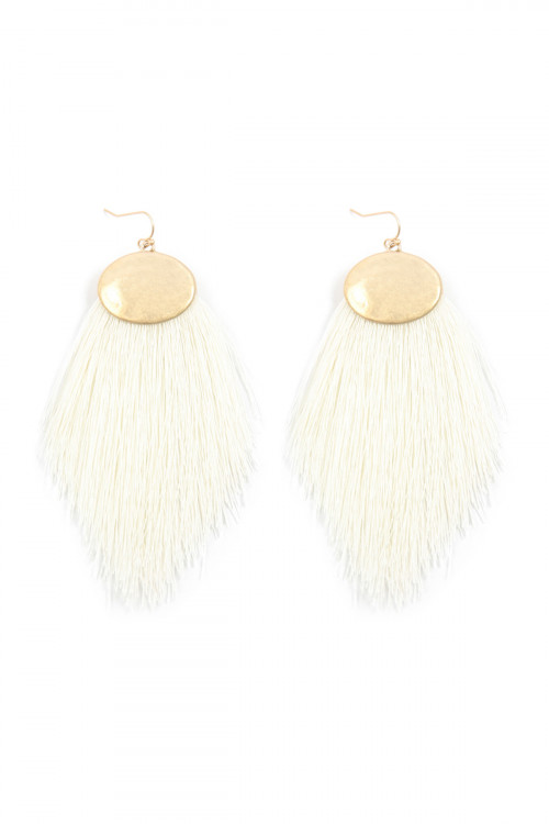 A1-3-4-KE7029IV IVORY THREAD TASSEL HOOK DROP EARRINGS/1PAIR