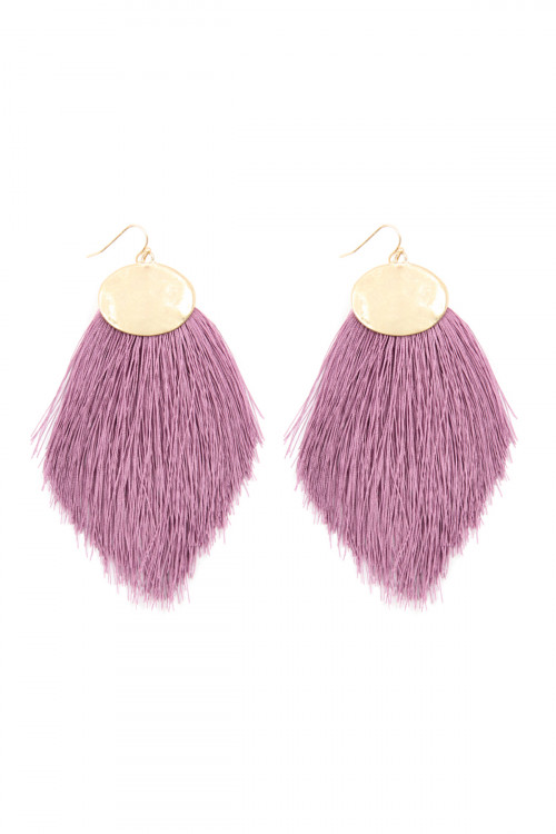 A1-3-4-KE7029LV LAVENDER THREAD TASSEL HOOK DROP EARRINGS/1PAIR