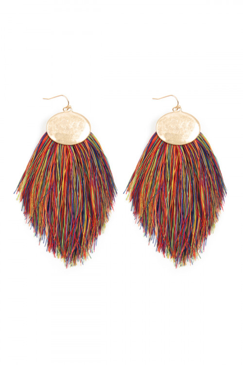 S22-9-3-KE7029MT MULTICOLOR THREAD TASSEL HOOK DROP EARRINGS/1PAIR