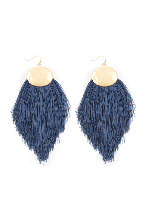 S22-9-3-KE7029NY NAVY THREAD TASSEL HOOK DROP EARRINGS/1PAIR