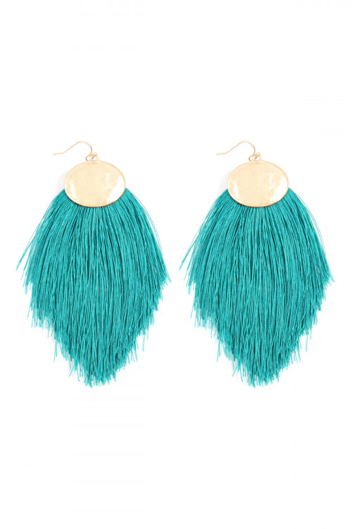 A1-3-4-KE7029TL TEAL THREAD TASSEL HOOK DROP EARRINGS/1PAIR