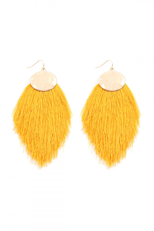 A1-3-4-KE7029YL YELLOW THREAD TASSEL HOOK DROP EARRINGS/1PAIR