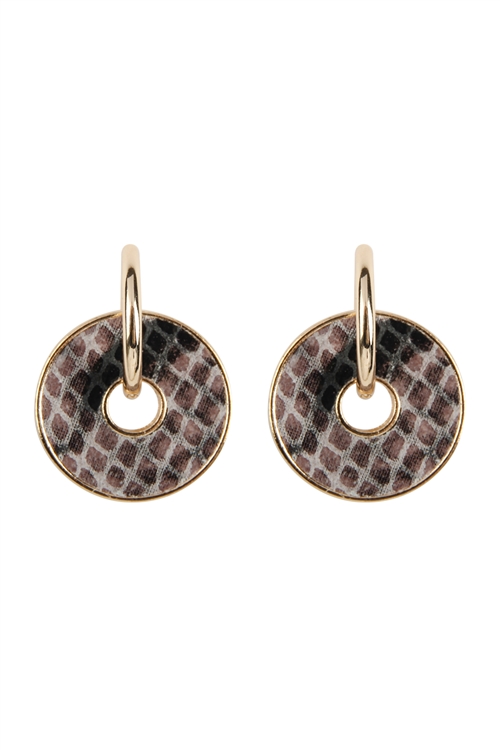 S22-10-4-KE7205GY - SNAKE SKIN DISK HOOP EARRINGS - GRAY/1PC (NOW $0.50 ONLY!)