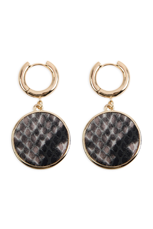 S22-10-4-KE7207GY - SNAKE SKIN DISK HOOP DANGLE EARRINGS - GRAY/6PCS (NOW $1.00 ONLY!)