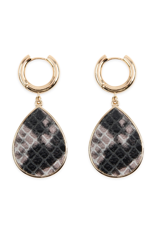 S22-10-4-KE7209GY - SNAKE SKIN DANGLE TEARDROP HOOP EARRINGS - GRAY//1PC (NOW $0.50 ONLY!)