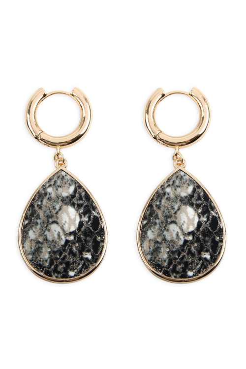 A2-2-2-KE7209WT - SNAKE SKIN DANGLE TEARDROP HOOP EARRINGS - WHITE//1PC (NOW $0.50 ONLY!)