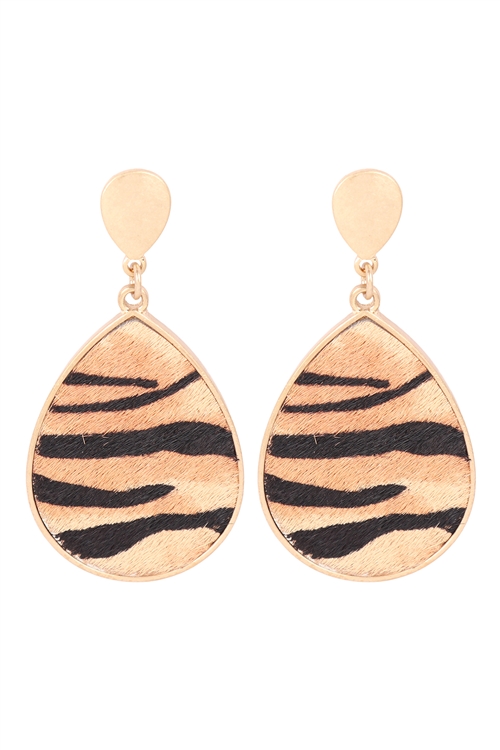 A2-1-5-KE7215TG - ANIMAL PRINT TEARDROP POST EARRINGS - TIGER//1PC