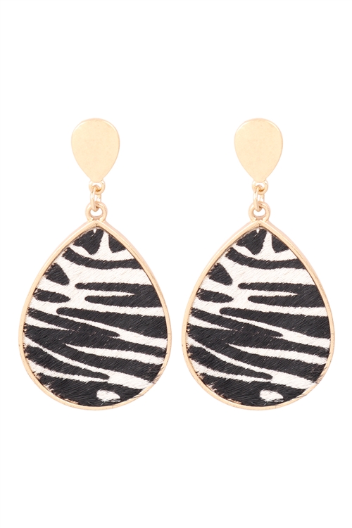 A2-1-5-KE7215ZE - ANIMAL PRINT TEARDROP POST EARRINGS - ZEBRA//1PC