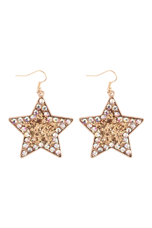 A1-3-5-KE7624GDGD - GLITTER W/ RHINESTONE EARRINGS-GOLD/6PCS