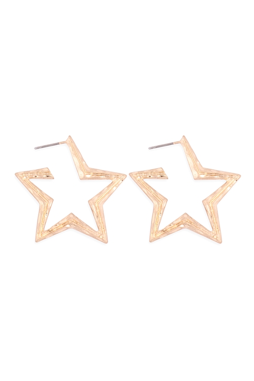 S1-1-5-KE7766WG - STAR EDGED POST EARRINGS - MATTE GOLD/6PCS