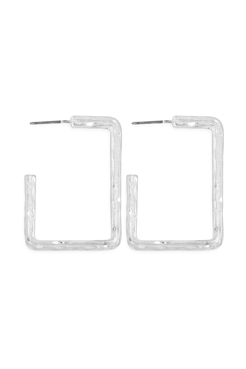 S1-1-5-KE7767WS - OPEN RECTANGLE HAMMERED POST EARRINGS - MATTE SILVER/6PCS