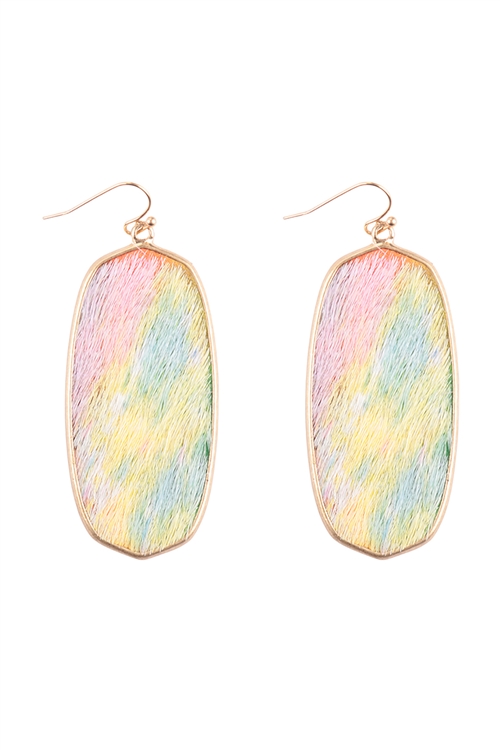 A1-2-4-KE8266WGBMT - OVAL LEATHER DROP FISH HOOK EARRINGS - MATTE GOLD LIGHT MULTICOLOR/1PC