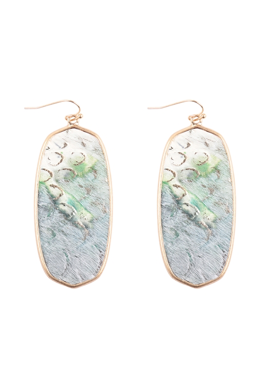 A1-2-4-KE8266WGGR - OVAL LEATHER DROP FISH HOOK EARRINGS - MATTE GOLD GRAY/1PC