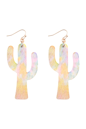 A1-2-4-KE8267WGBMT - CACTUS LEATHER DROP FISH HOOK EARRINGS - MATTE GOLD LIGHT MULTICOLOR/1PC