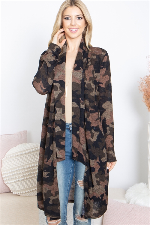 KT -10337-TP-CAMOUFLAGE OPEN FRONT CARDIGAN -TAUPE-2-2-2