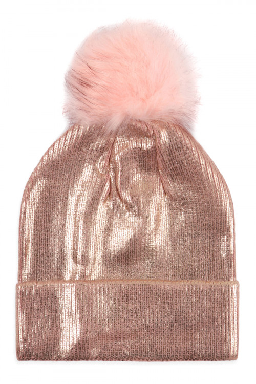 S2-6-3-LB7815RG ROSE GOLD METALLIC LUREX POM BEANIE/1PC