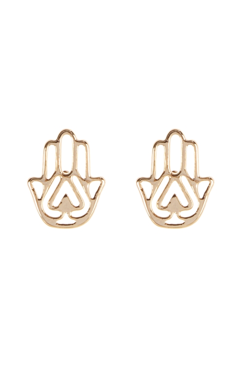 S25-5-3-LEA698GD - HAND CAST STUD EARRINGS - GOLD/6PCS