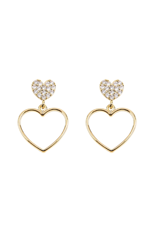 S22-6-3-LEA716GDCRY - HEART DROP RHINESTONE POST EARRINGS - CRYSTAL GOLD/6PCS