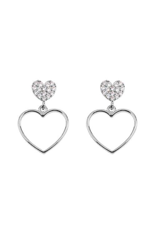 S22-6-3-LEA716RHCRY - HEART DROP RHINESTONE POST EARRINGS - CRYSTAL SILVER/6PCS