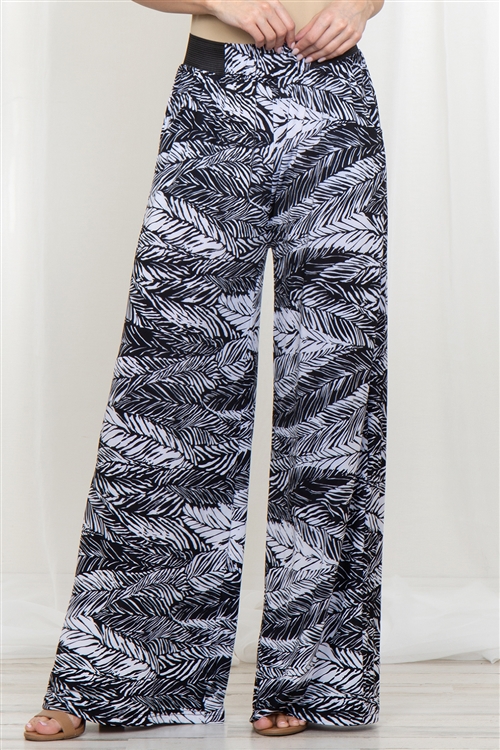 S28-2-1-LG237X247 - LEAF PRINT SQUARE PANTS-BLACK/6PCS (NOW $7.75 ONLY!)