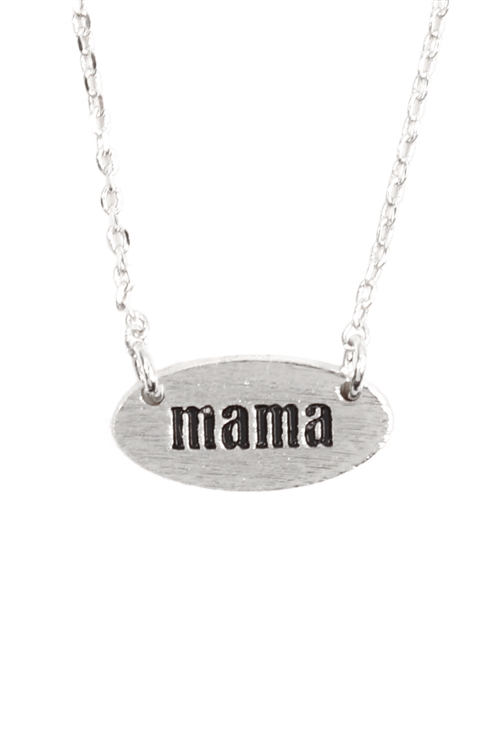 S5-4-4-LNA901RH - "MAMA" OVAL BRASS CHAIN NECKLACE - SILVER/6PCS (NOW $1.25 ONLY!)