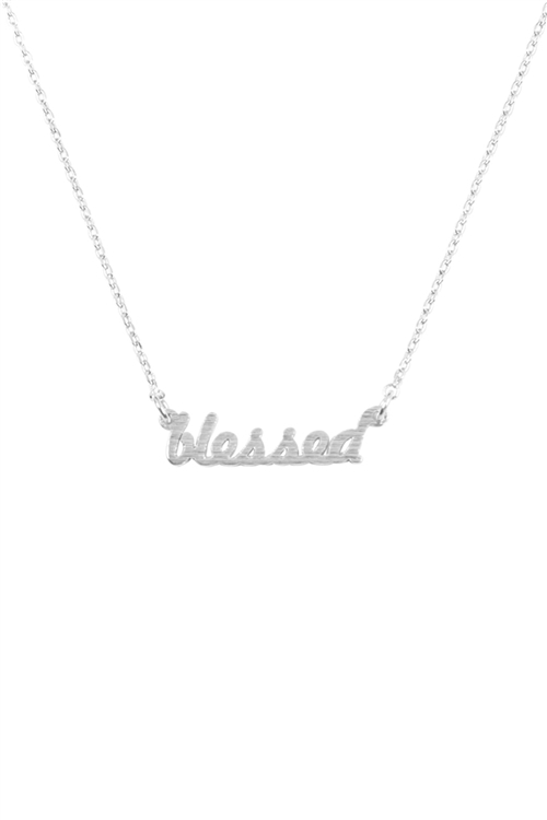 S25-4-1-LNB045BLBS - "BLESSED" SCRIPT CHAIN NECKLACE - SILVER/6PCS