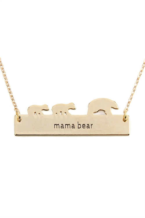 S22-1-3-LNB295GDBLK - MAMA BEAR BAR PENDANT NECKLACE - GOLD/6PCS (NOW $1.00 ONLY!)