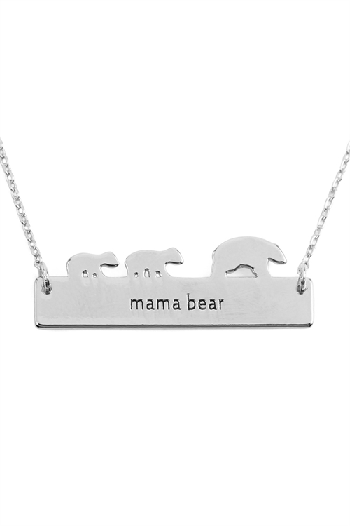 S22-1-3-LNB295RHBLK - MAMA BEAR BAR PENDANT NECKLACE - SILVER/6PCS (NOW $1.00 ONLY!)