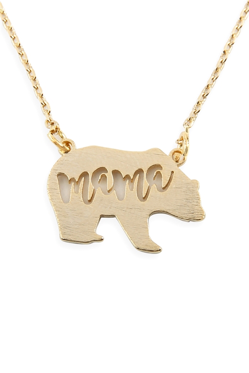 S22-12-5-LNB317BG - MAMA BEAR PENDANT NECKLACE - GOLD/6PCS