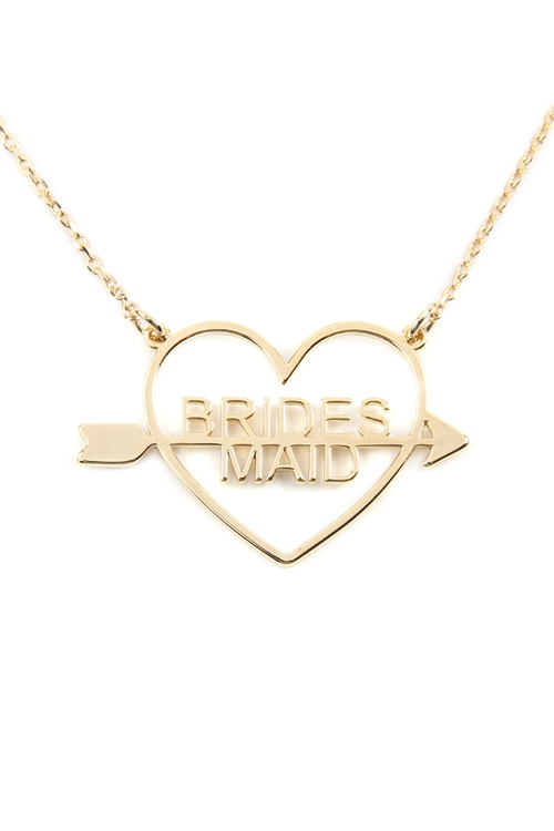 S22-5-3-LNB322GD - BRIDESMAID HEART PENDANT NECKLACE - GOLD/6PCS