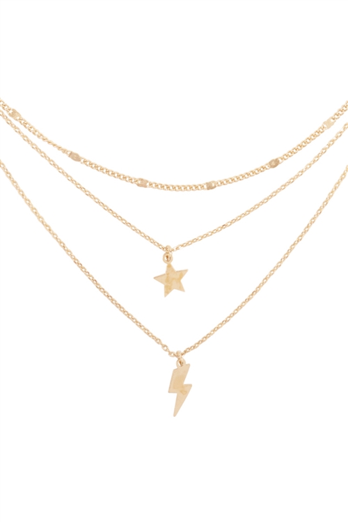 S17-12-3-LNB346GD-GOLD 3 LAYERED STAR AND LIGHNING NECKLACE/6PCS