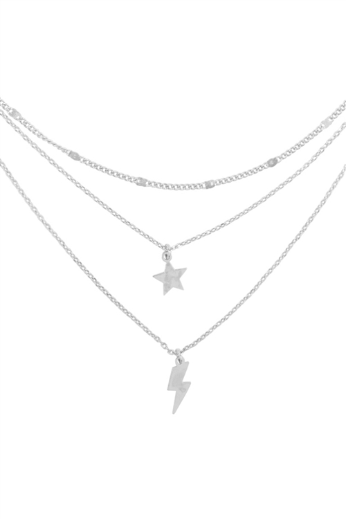 S17-12-3-LNB346RH-SILVER 3 LAYERED STAR AND LIGHNING NECKLACE/6PCS