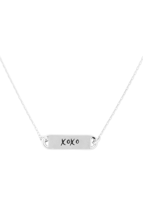 S1-6-3-LNB854XORH - "XOXO" CLIP BAR NECKLACE - SILVER/6PCS