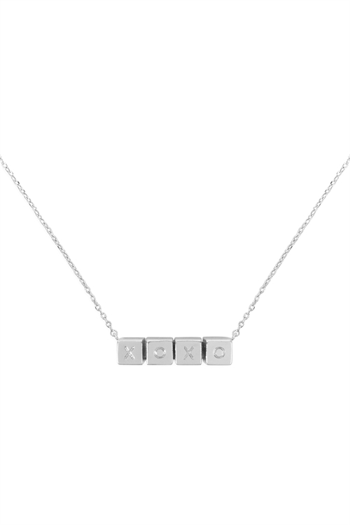 S1-6-3-LNB868XORH - XOXO CUBE CHAIN NECKLACE - SILVER/6PCS