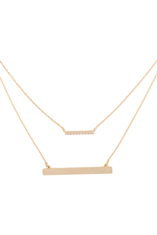 S1-1-4-LNC042GDCRY - BRASS LAYERED PAVE CUBIC ZIRCOINIA BAR PENDANT NECKLACE-GOLD CRYSTAL/6PCS (NOW $2.75 ONLY!)