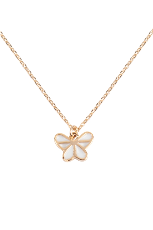 S6-4-5-LNC055GDWHT - BUTTERFLY EPOXY PENDANT BRASS NECKLACE - GOLD WHITE/1PC