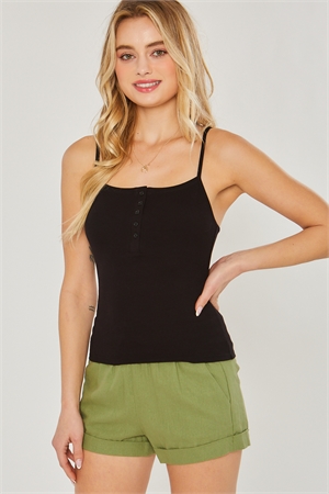S39-1-1-LT-10068TY-BK - KNIT SOLID CAMISOLE BUTTONED FRONT TOP- BLACK 2-2-2