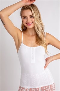 S39-1-1-LT-10068TY-WHT - KNIT SOLID CAMISOLE BUTTONED FRONT TOP- WHITE 2-2-2