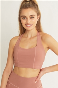 S39-1-1-LT-10098TM-CLY - ACTIVEWEAR CROP HALTER BACK DETAIL TOP- CLAY 2-2-2